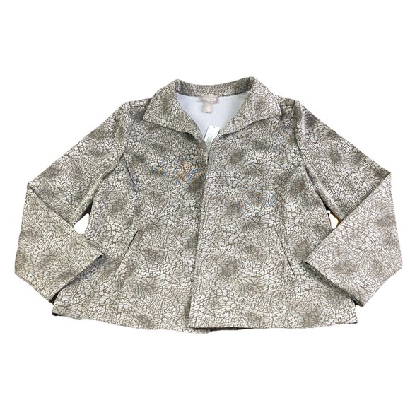 Chico’s Sz 2 US Large Animal Instincts Scuba Jacket in Shiitake Open Front NWT - Picture 5 of 10